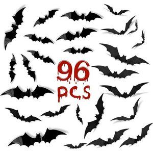 Halloween Decorations 3D Bats 96 Pcs, Outdoor Indoor, Wall Decal Stickers